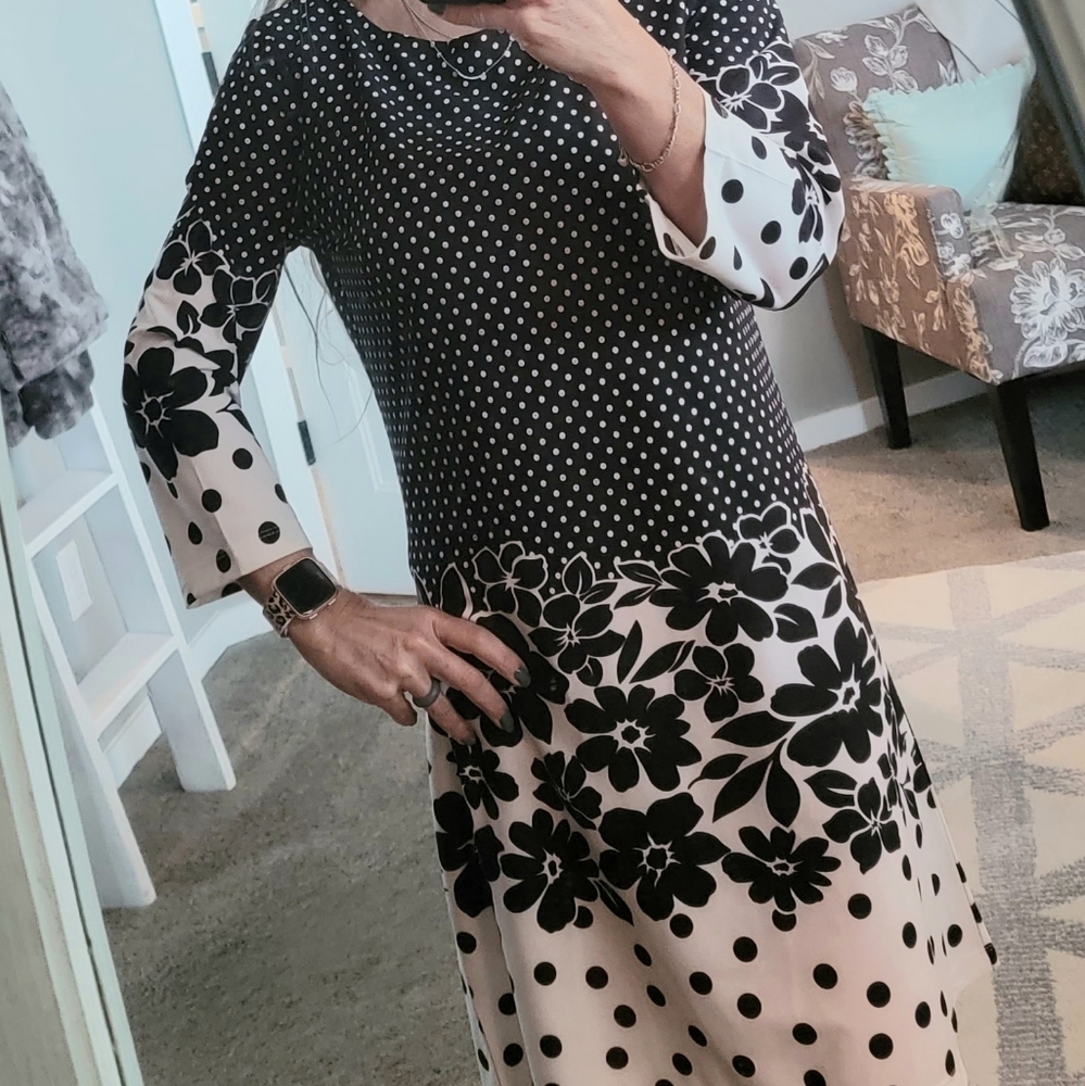 Women's black & white polka dot & floral dress M